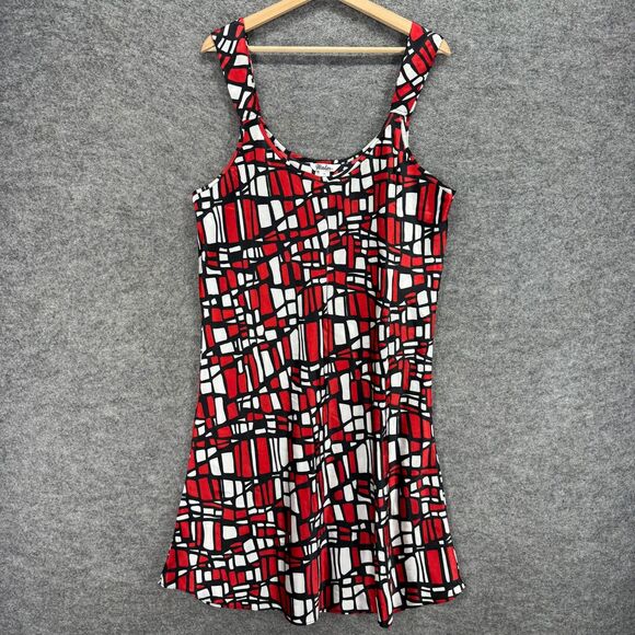 Winlar Night Gown Women 1X Plus Red Geometric Sleeveless V-Neck Sleepwear - Picture 1 of 6